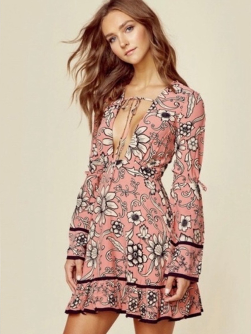 For Love & Lemons Ayla floral bell sleeve dress